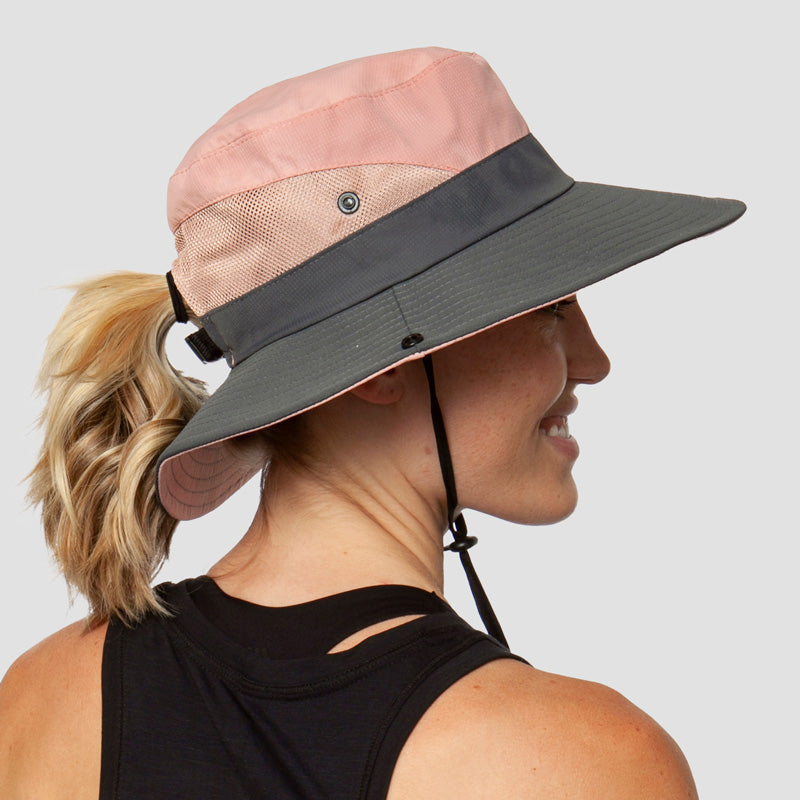 Ademend UV-bescherming dames zonnehoed opvouwbaar met paardenstaartopening – Liane (Koop 1, Krijg 1 GRATIS)