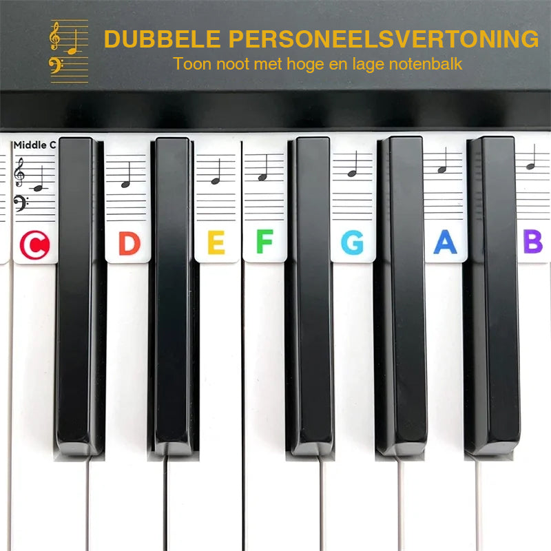 Afneembare notenlabels van siliconen voor piano's en keyboards met 88 toetsen.