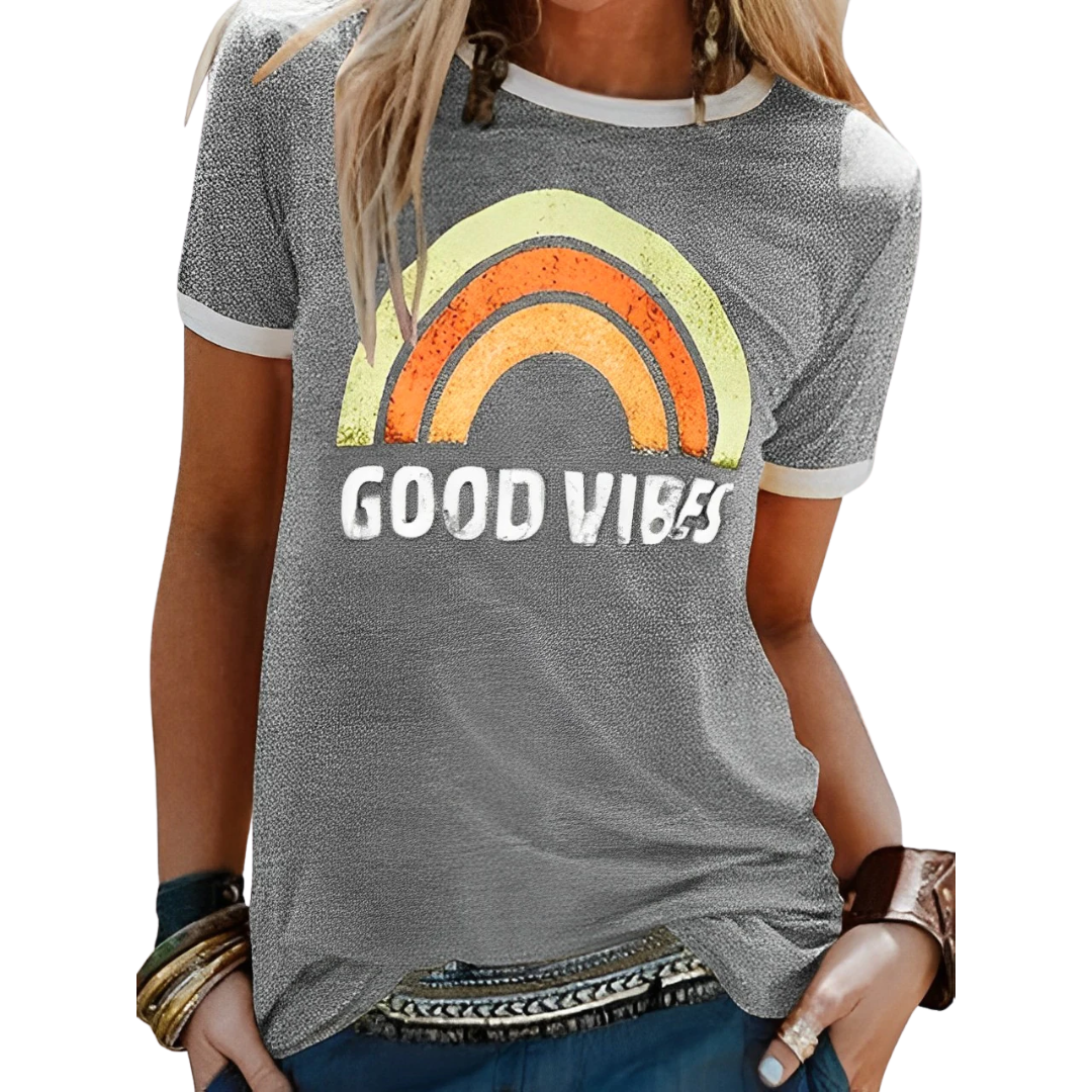Dames T-shirt met Regenboogprint – Sunny