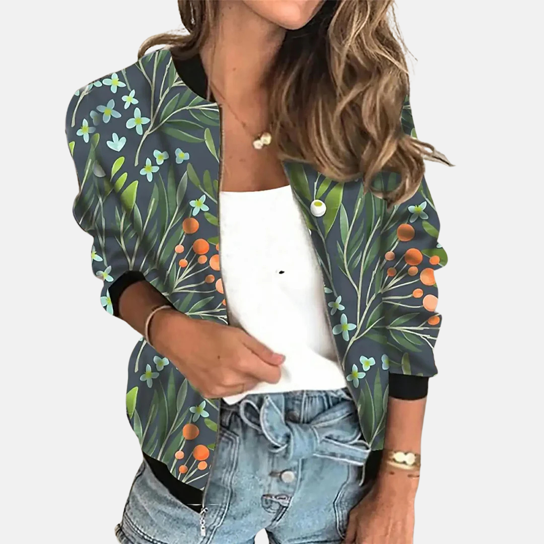 Dames Retro Bomberjack met Print - Zoë