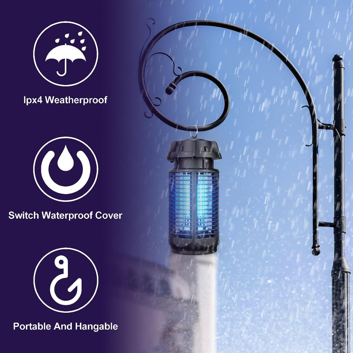 Elektrische Vliegenvanger met 20W UV-licht en 4200V Rooster, IPX4 Waterdicht – Zeytra