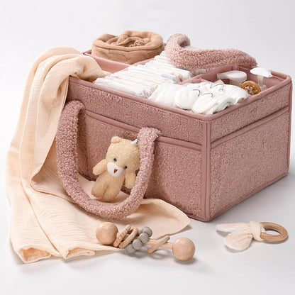 Baby Luiertas Caddy Organizer – Zachte Sherpa Opbergmand met Compartimenten – Elvoria