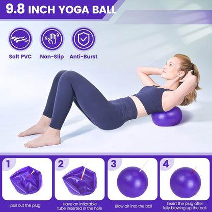9-delige thuis-pilatesset met ring, bal, banden en antislipsokken