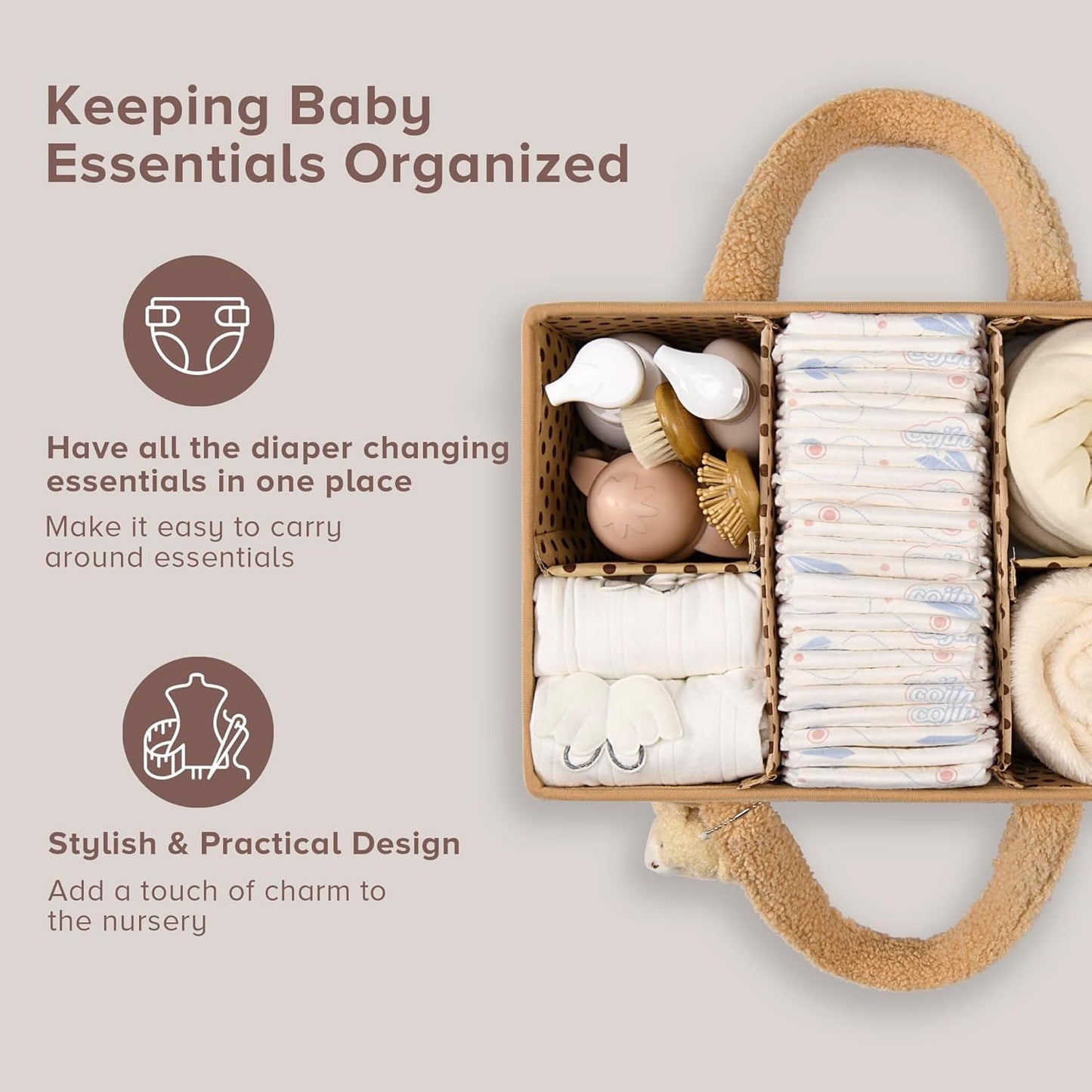 Baby Luiertas Caddy Organizer – Zachte Sherpa Opbergmand met Compartimenten – Elvoria