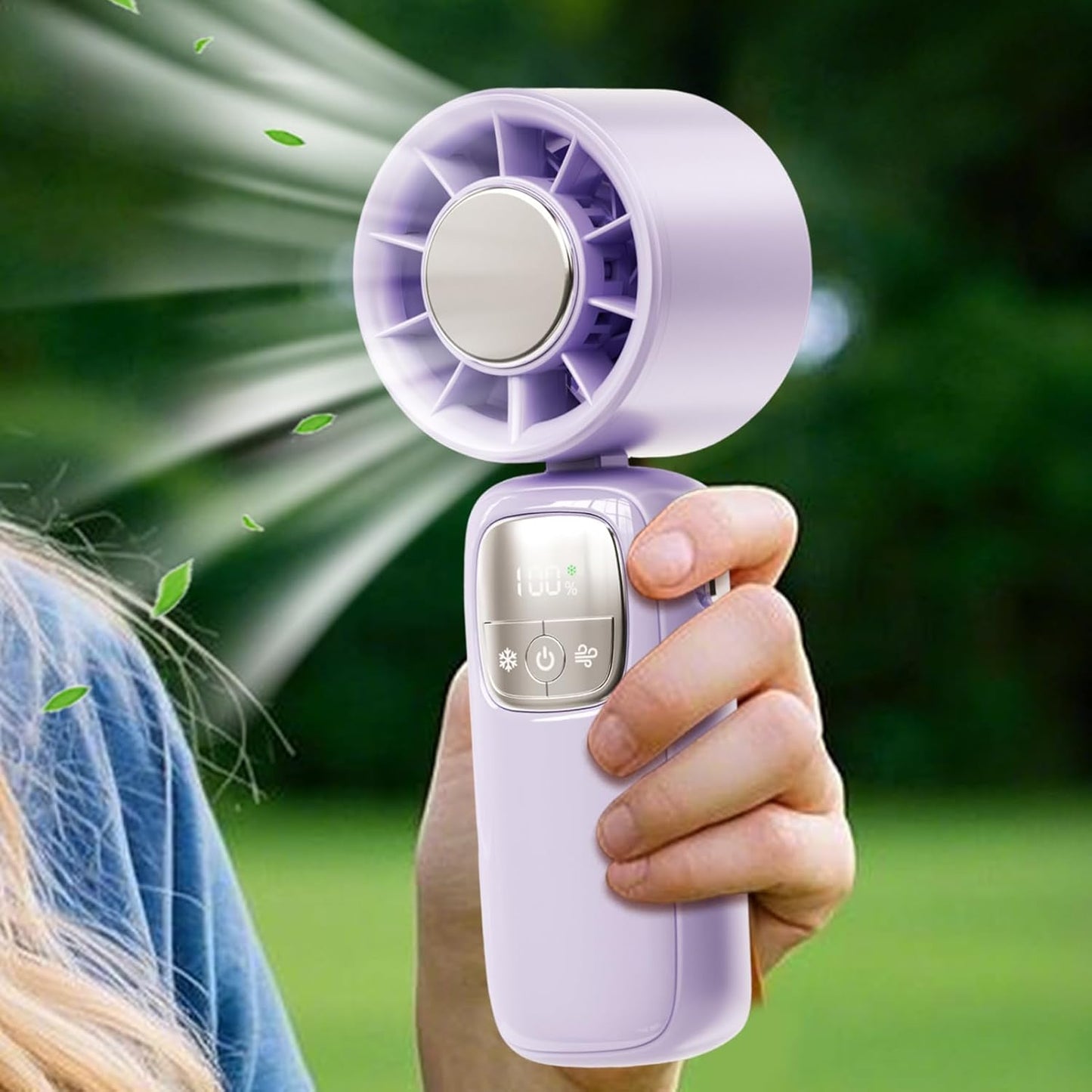 Draagbare opvouwbare handventilator met LED-scherm – 100 snelheden