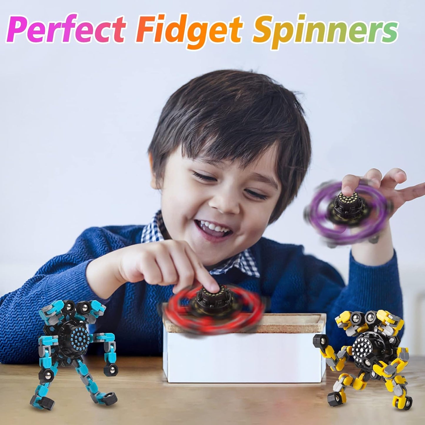 Vormbare anti-stress fidgetspinner voor kinderen en volwassenen – set van 4