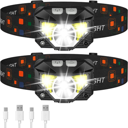 2-pack Ultra-heldere Oplaadbare LED Hoofdlamp met Beweegsensor – Lumivor