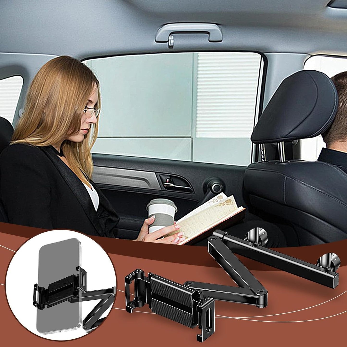 Autokussensteun Tablet Houder – Verstelbare 360° Achterbank Telefoon & Tablet Steun – Movira