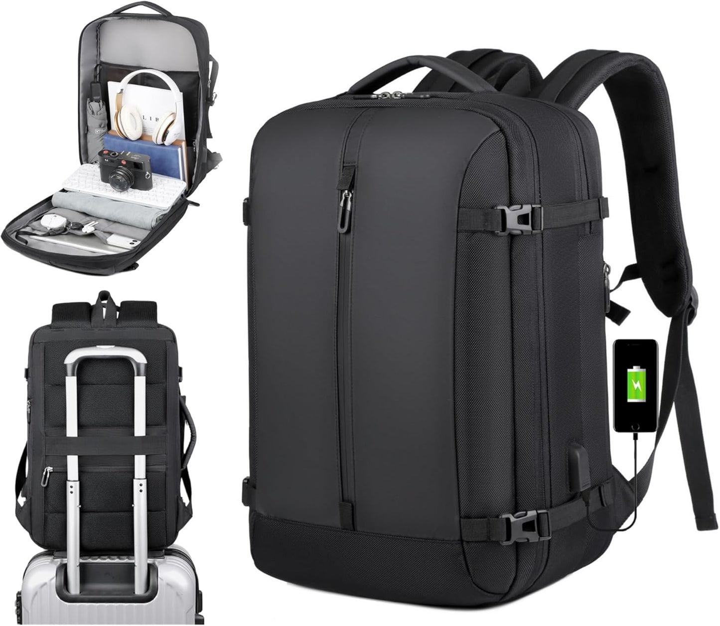40L Uitbreidbare Waterdichte Reisrugzak met USB-poort & 17” Laptopvak – AirVoyage
