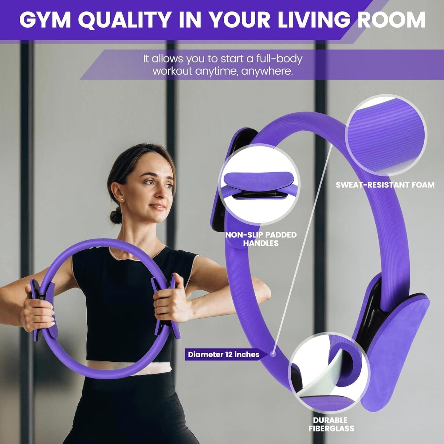 9-delige thuis-pilatesset met ring, bal, banden en antislipsokken