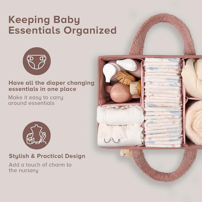 Baby Luiertas Caddy Organizer – Zachte Sherpa Opbergmand met Compartimenten – Elvoria