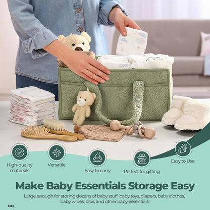 Baby Luiertas Caddy Organizer – Zachte Sherpa Opbergmand met Compartimenten – Elvoria