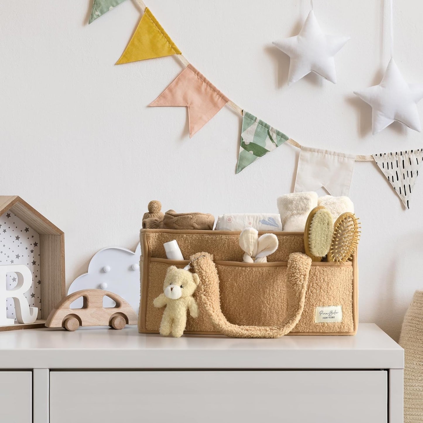 Baby Luiertas Caddy Organizer – Zachte Sherpa Opbergmand met Compartimenten – Elvoria