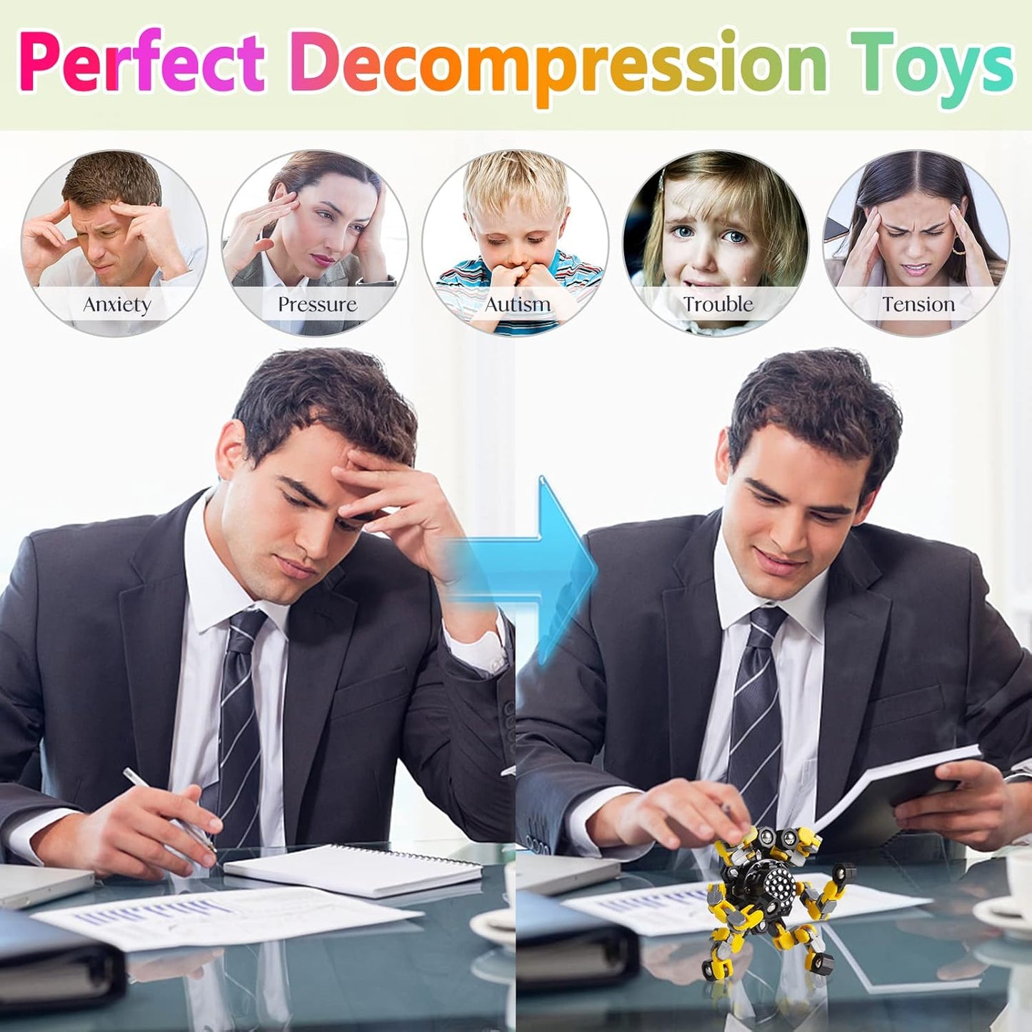 Vormbare anti-stress fidgetspinner voor kinderen en volwassenen – set van 4