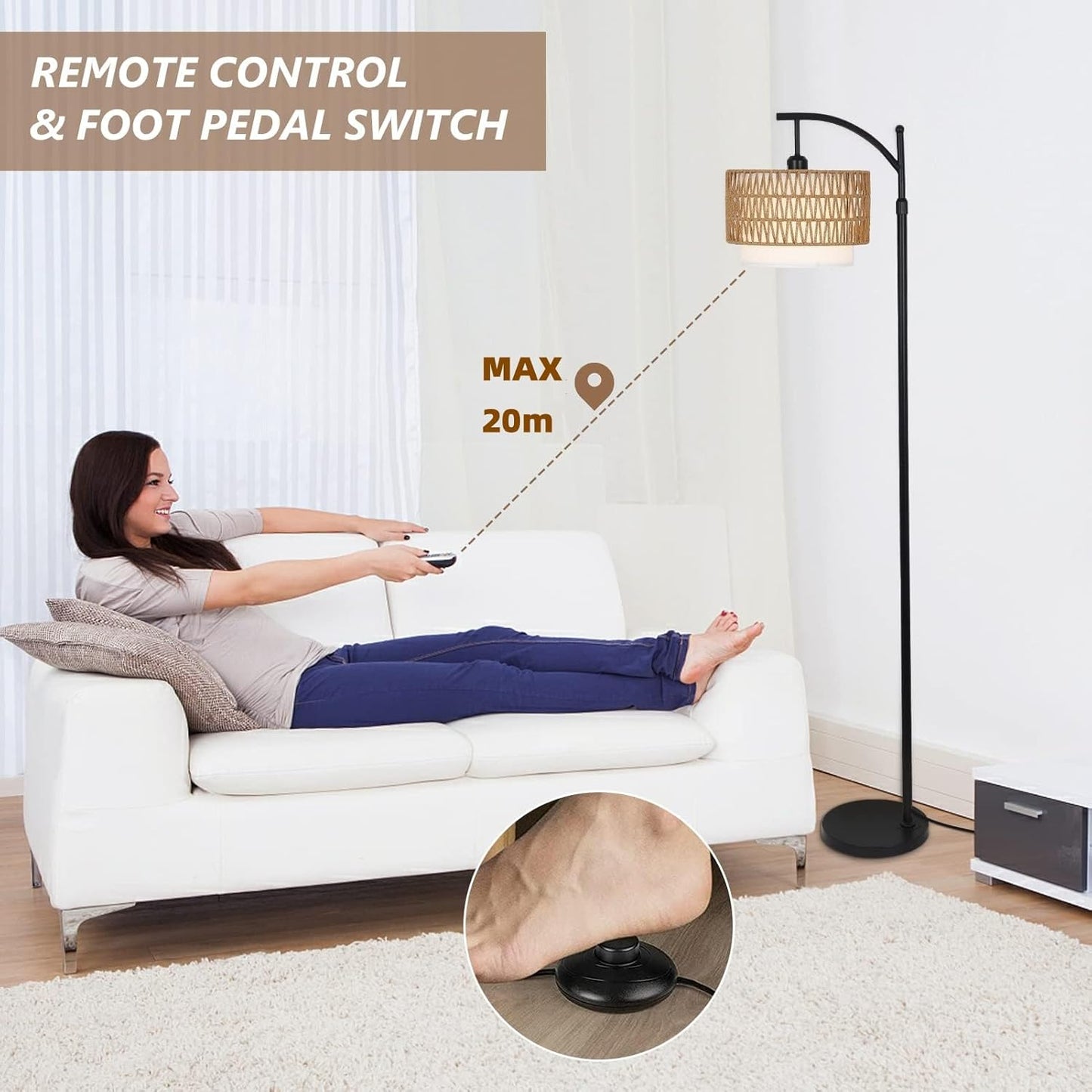 Boogvloerlamp met Afstandsbediening & Verwisselbare Kappen – Norvella