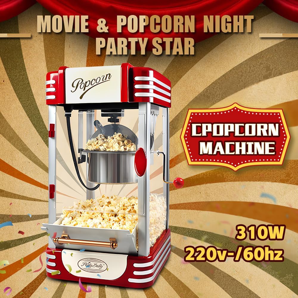Retro Rode Elektrische Tafel Popcornmachine met Timer - Calvano