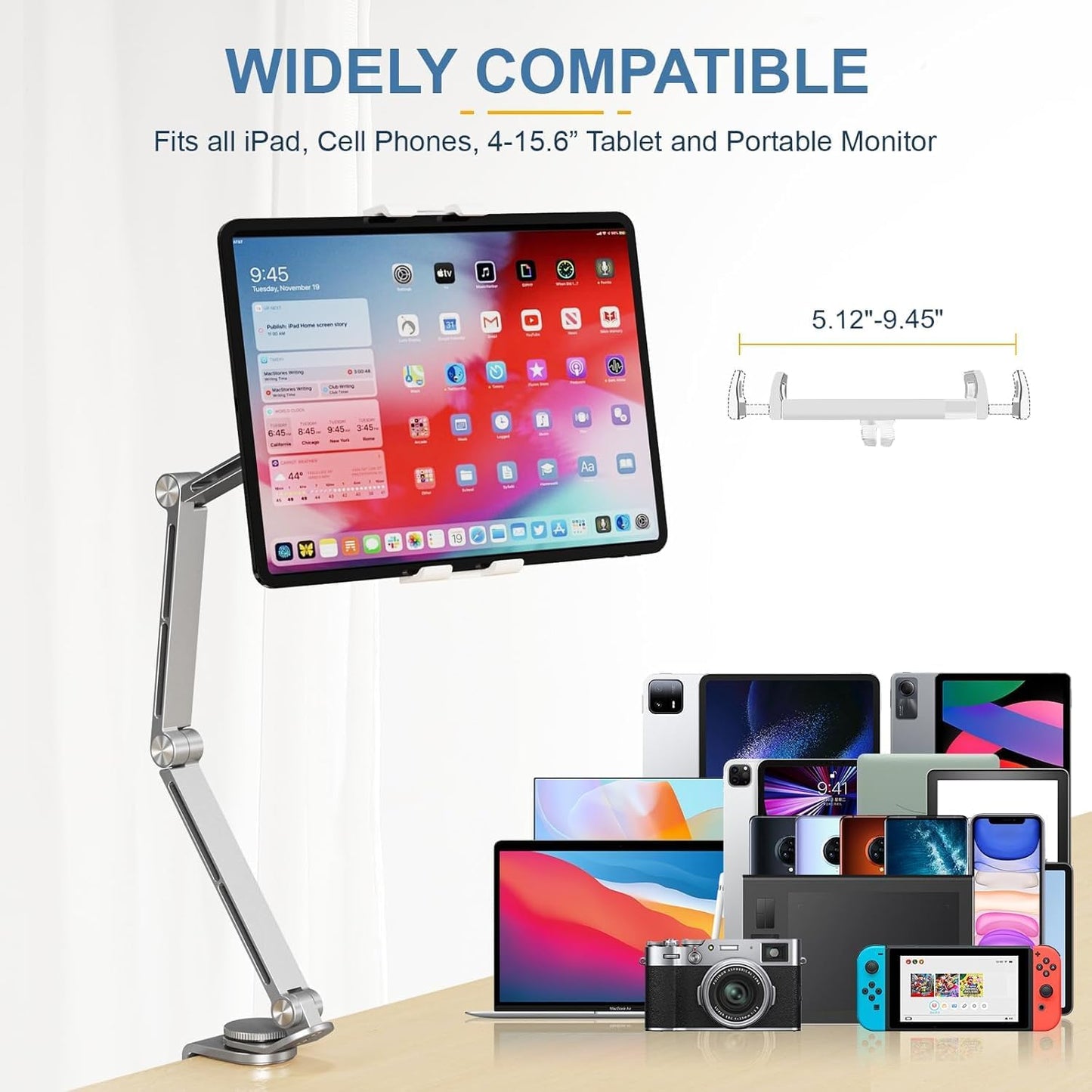 Verstelbare Aluminium Tablet Desk Stand met 360° Rotatie – Movaro
