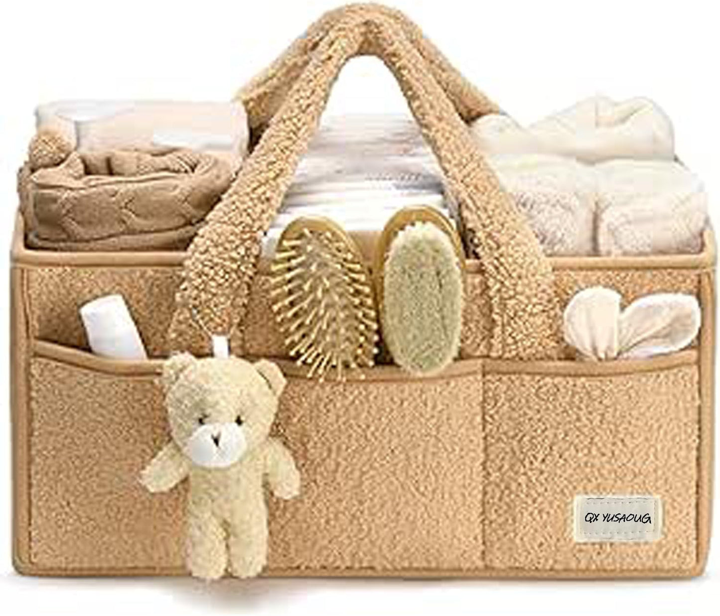 Baby Luiertas Caddy Organizer – Zachte Sherpa Opbergmand met Compartimenten – Elvoria