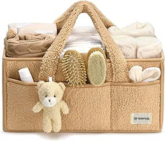 Baby Luiertas Caddy Organizer – Zachte Sherpa Opbergmand met Compartimenten – Elvoria