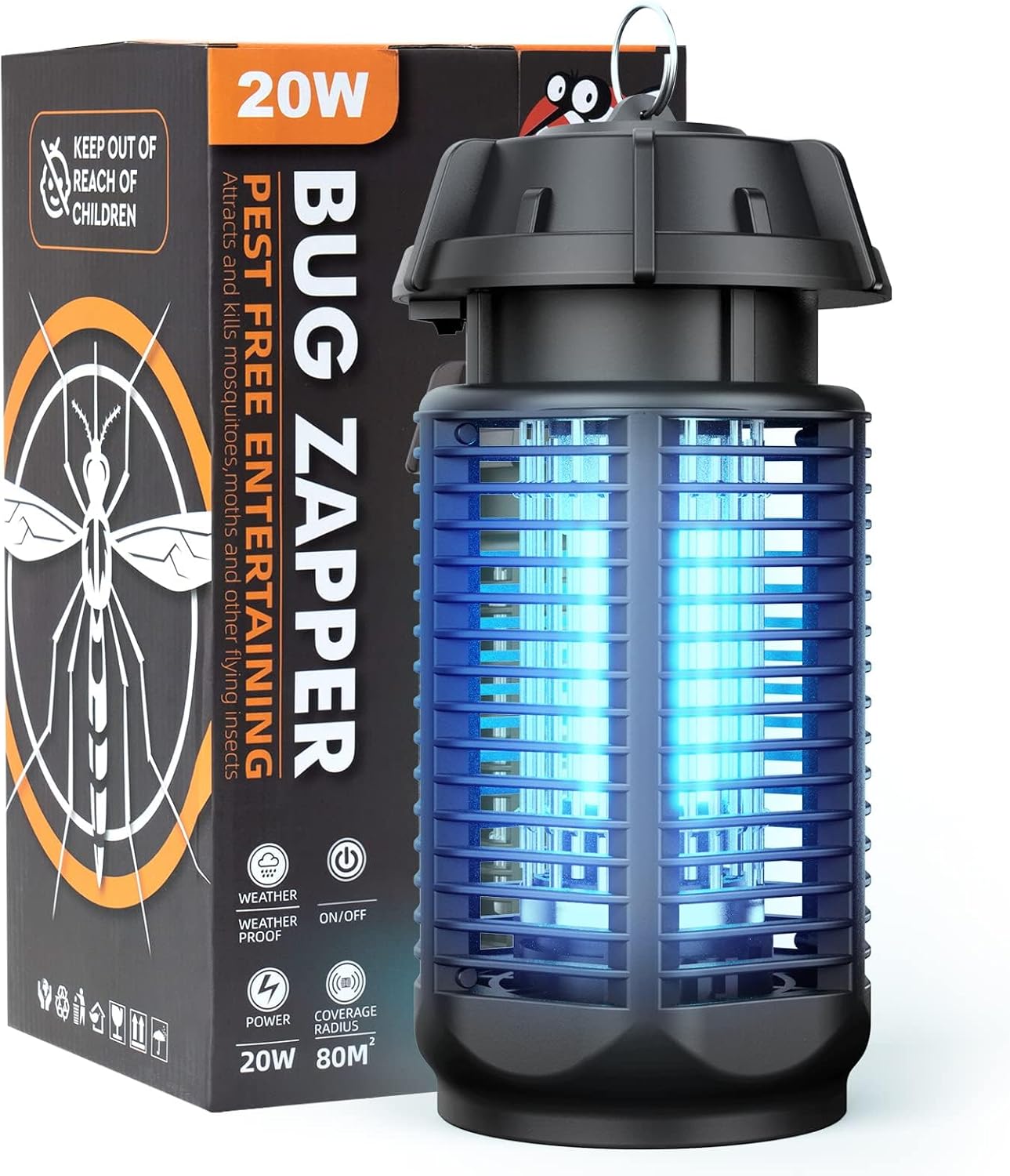Elektrische Vliegenvanger met 20W UV-licht en 4200V Rooster, IPX4 Waterdicht – Zeytra