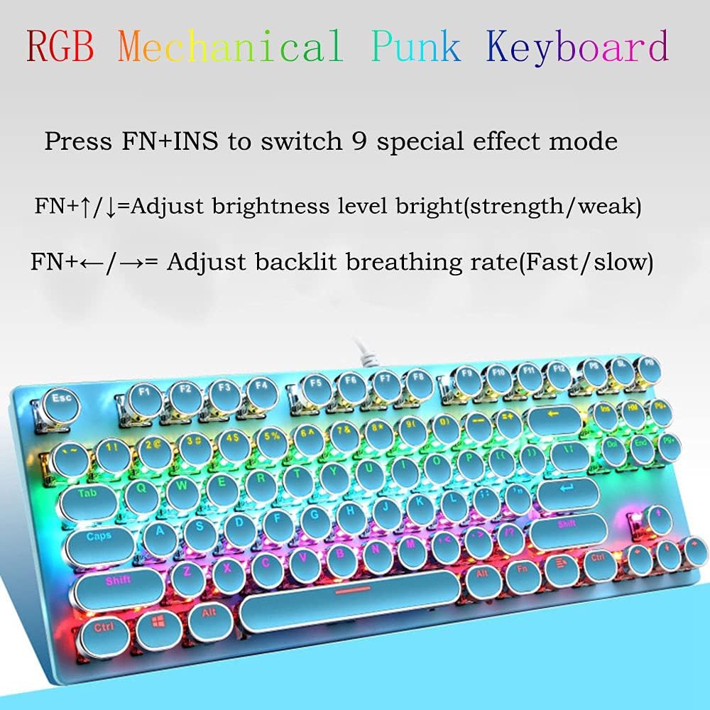 Mechanisch 87-toetsen gamingtoetsenbord met RGB-achtergrondverlichting en blauwe schakelaars