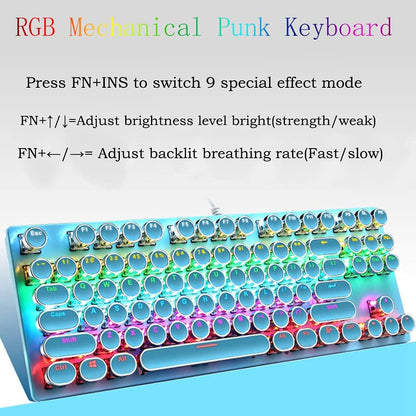 Mechanisch 87-toetsen gamingtoetsenbord met RGB-achtergrondverlichting en blauwe schakelaars