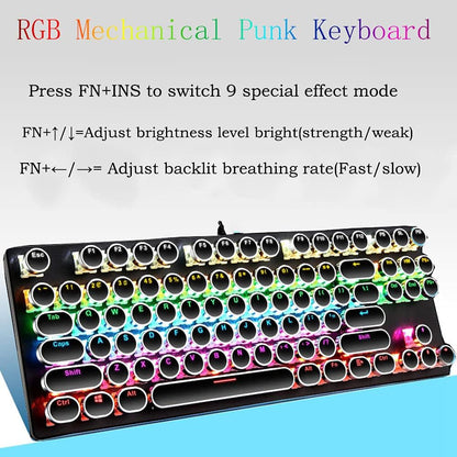 Mechanisch 87-toetsen gamingtoetsenbord met RGB-achtergrondverlichting en blauwe schakelaars