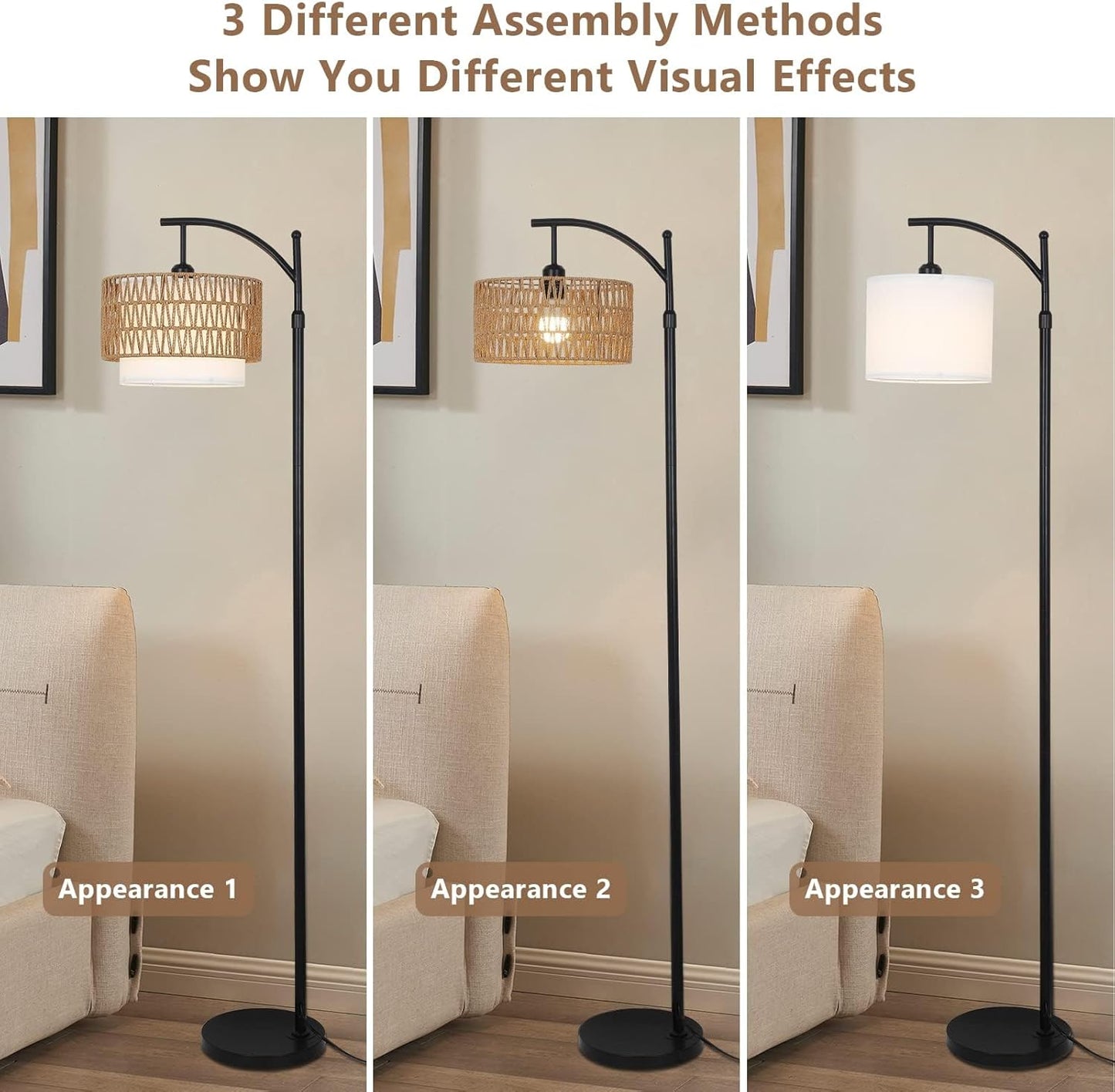 Boogvloerlamp met Afstandsbediening & Verwisselbare Kappen – Norvella