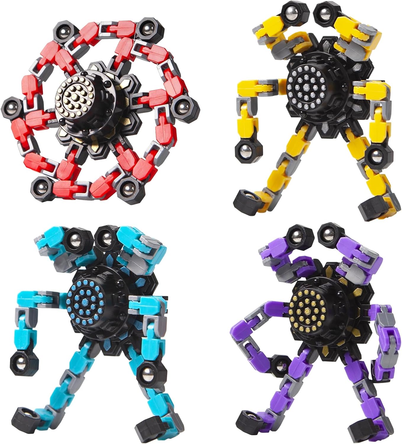 Vormbare anti-stress fidgetspinner voor kinderen en volwassenen – set van 4