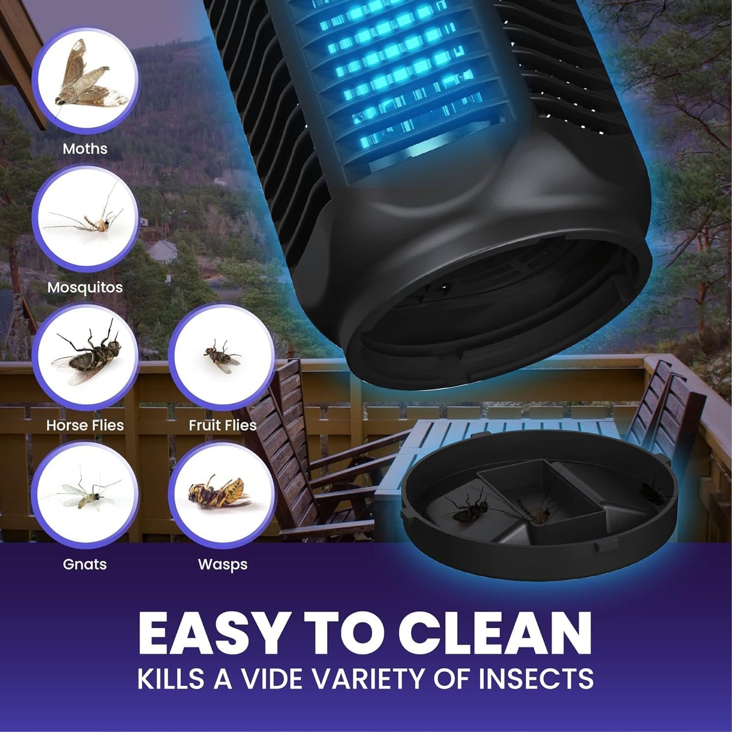 Elektrische Vliegenvanger met 20W UV-licht en 4200V Rooster, IPX4 Waterdicht – Zeytra