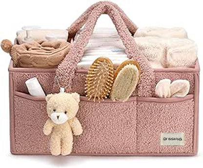 Baby Luiertas Caddy Organizer – Zachte Sherpa Opbergmand met Compartimenten – Elvoria