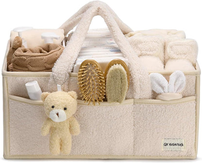 Baby Luiertas Caddy Organizer – Zachte Sherpa Opbergmand met Compartimenten – Elvoria