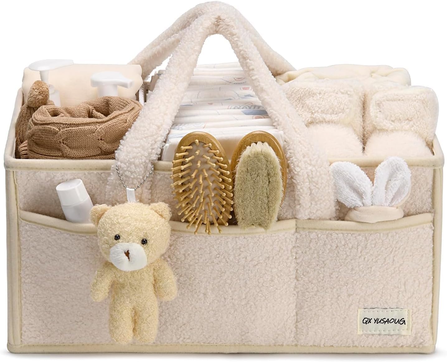 Baby Luiertas Caddy Organizer – Zachte Sherpa Opbergmand met Compartimenten – Elvoria