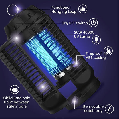 Elektrische Vliegenvanger met 20W UV-licht en 4200V Rooster, IPX4 Waterdicht – Zeytra
