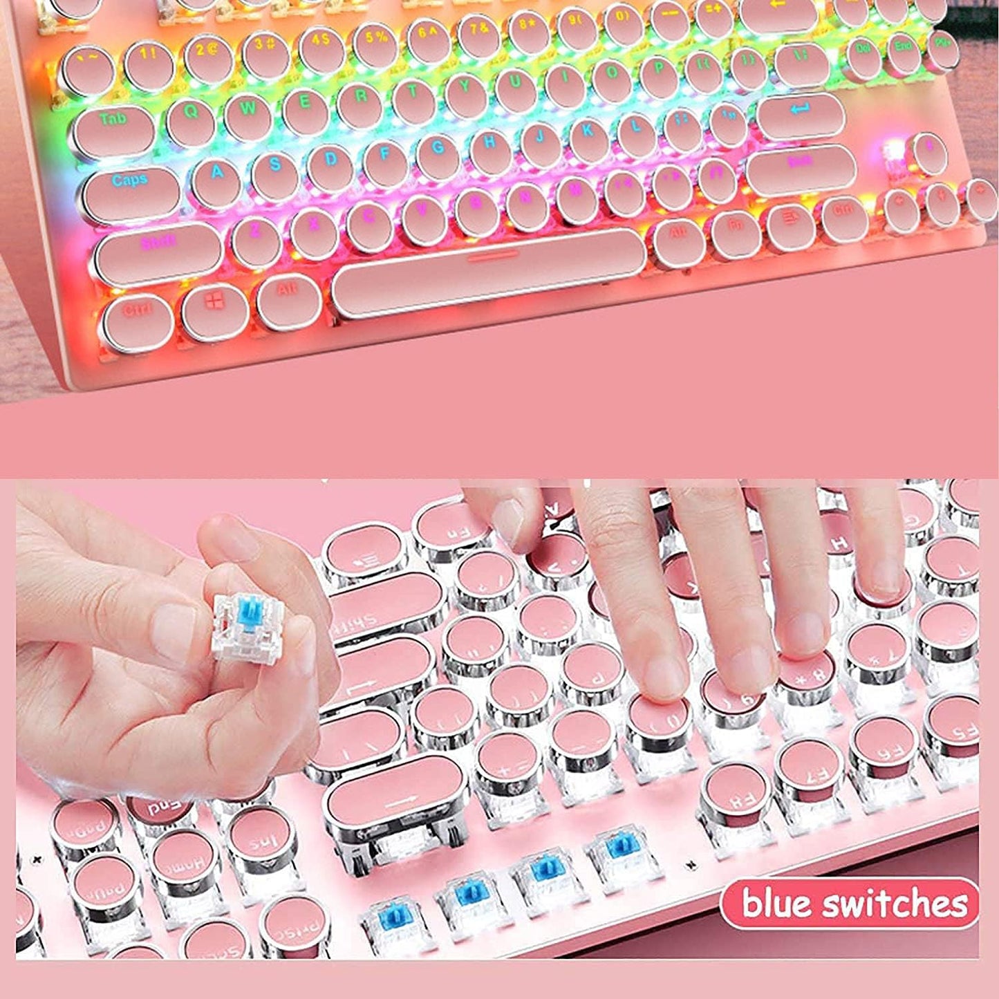 Mechanisch 87-toetsen gamingtoetsenbord met RGB-achtergrondverlichting en blauwe schakelaars