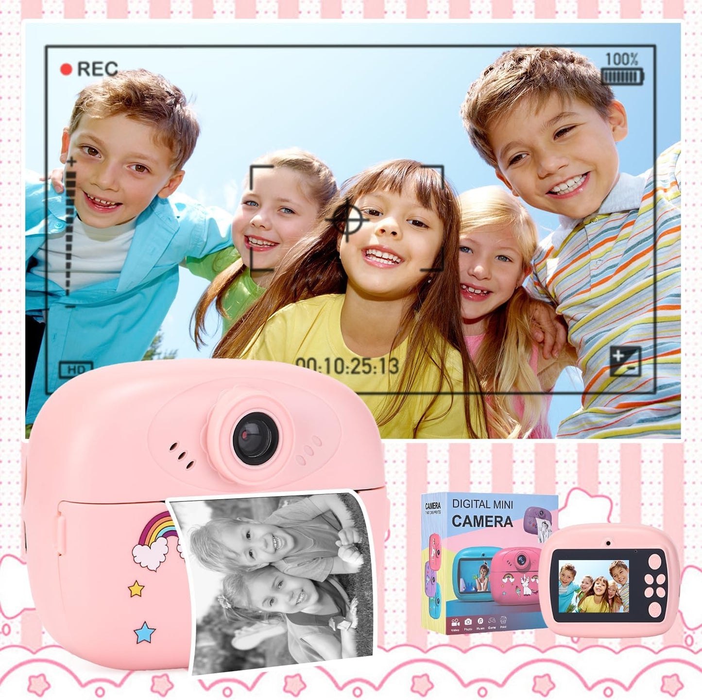 Print Kindercamera met Dubbele Lens, HD-video en Creatieve Set – Lymora