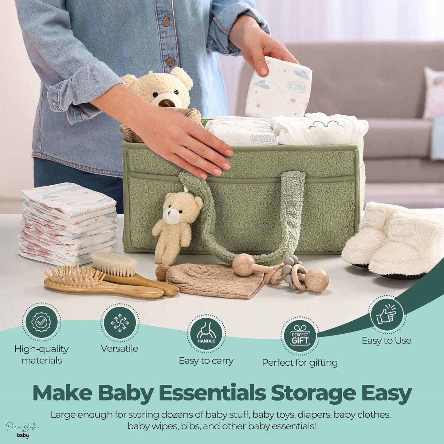 Baby Luiertas Caddy Organizer – Zachte Sherpa Opbergmand met Compartimenten – Elvoria