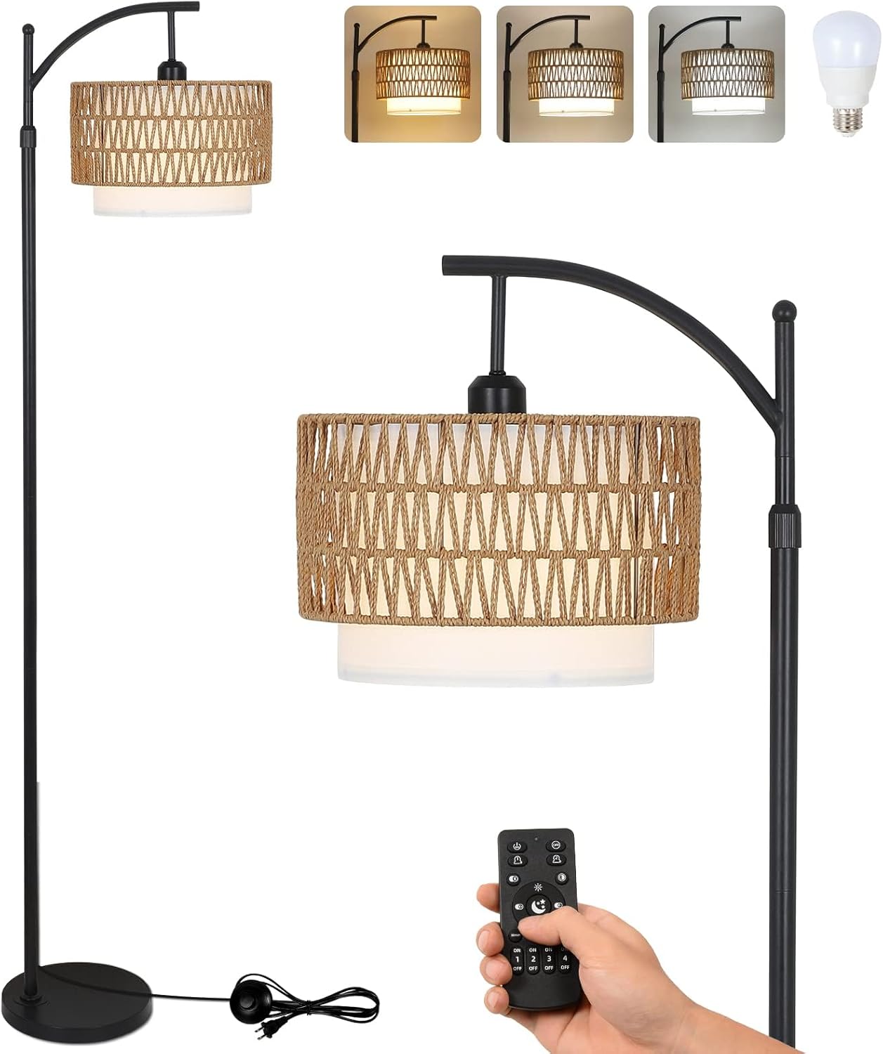 Boogvloerlamp met Afstandsbediening & Verwisselbare Kappen – Norvella
