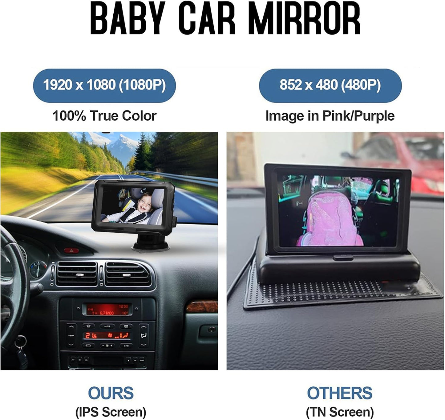 Baby autospiegel met 1080P camera & 4,3'' scherm – Solvian