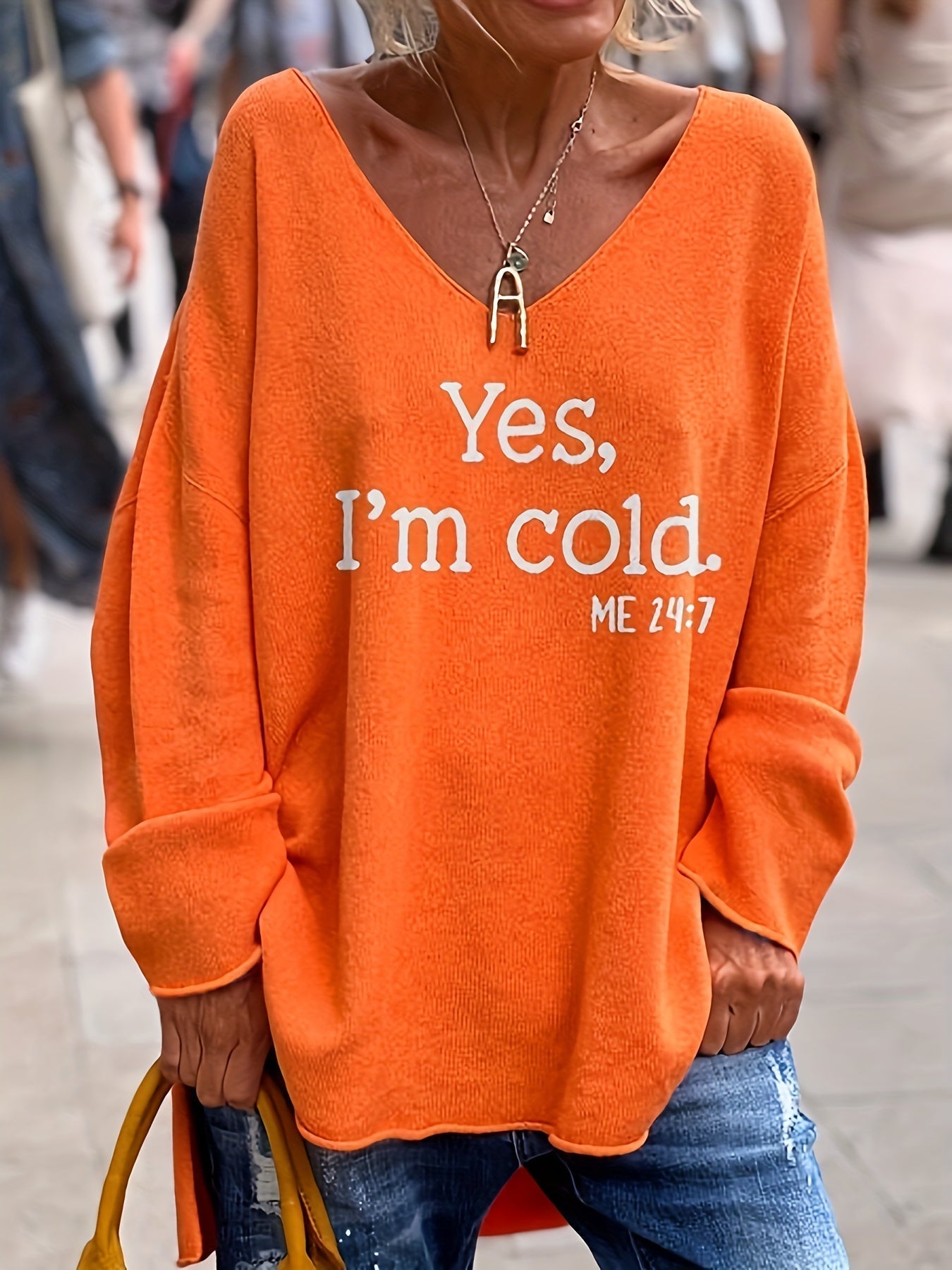 Oversized Dames Trui met V-hals & Patronen – Alenia