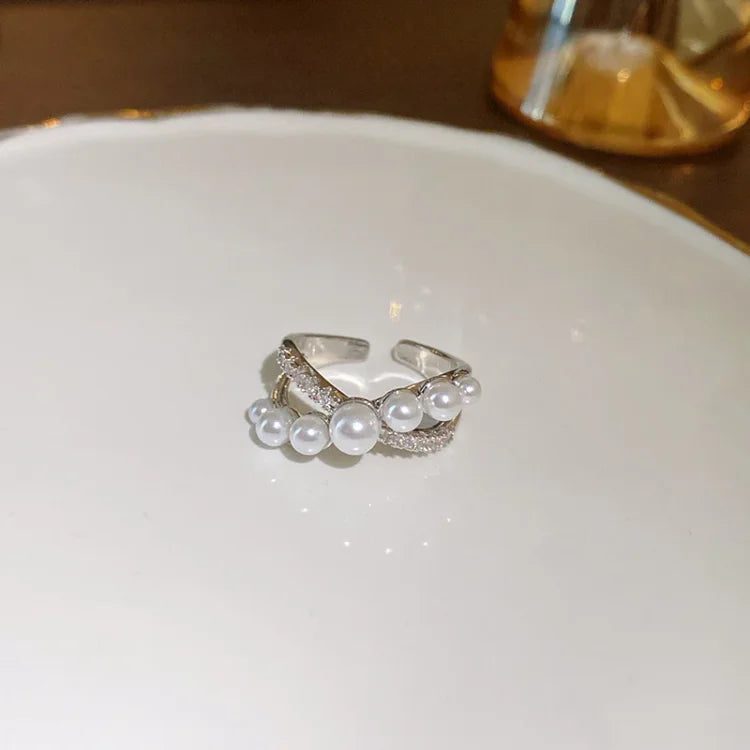 Verstelbare Vintage Ring met Zirkonia en Parel - Isadora