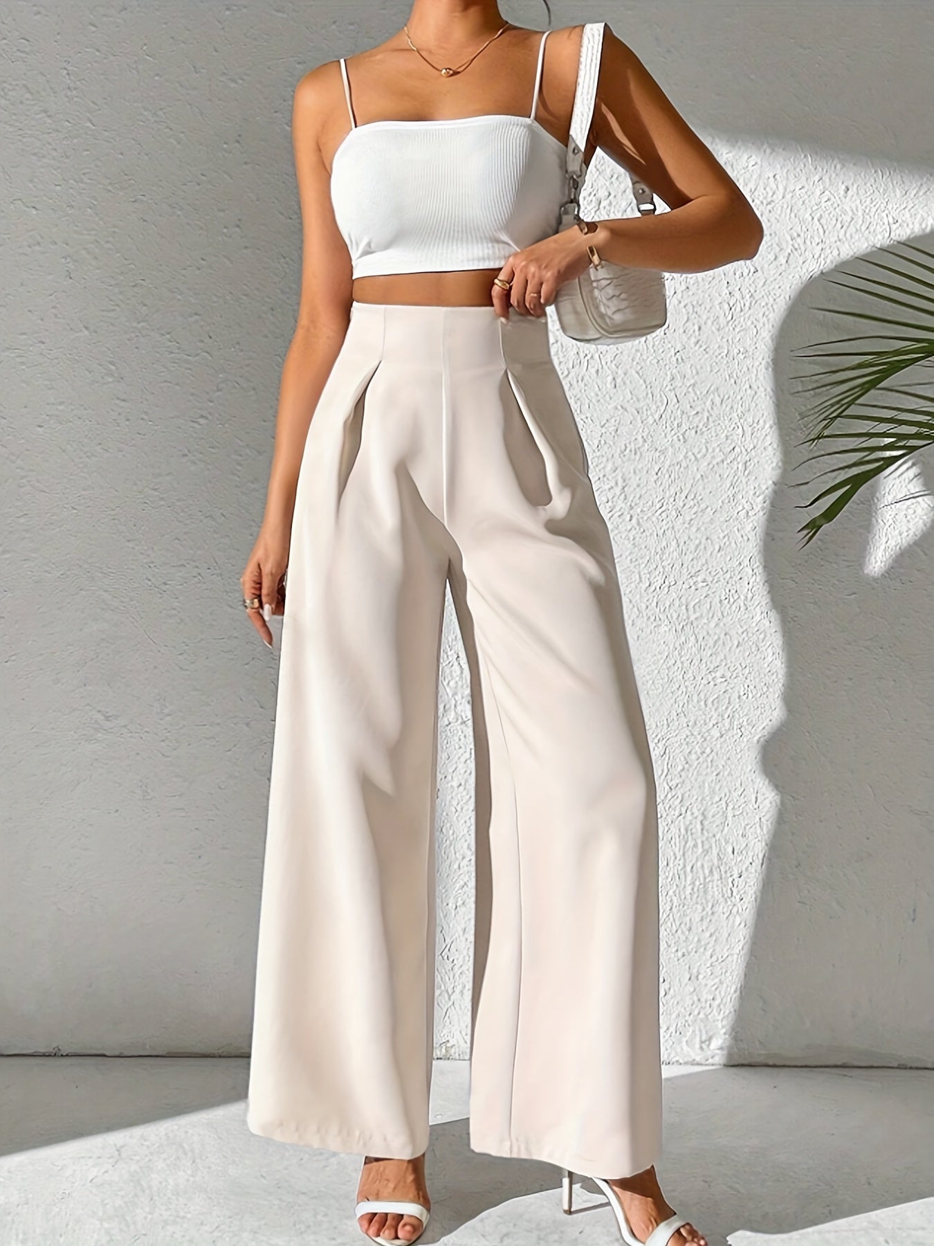 Beige High-Waist Wide-Leg Broek voor Dames - Yara