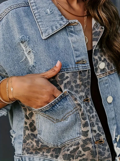 Wildly Chic Luipaardprint Denim Jas - Leona