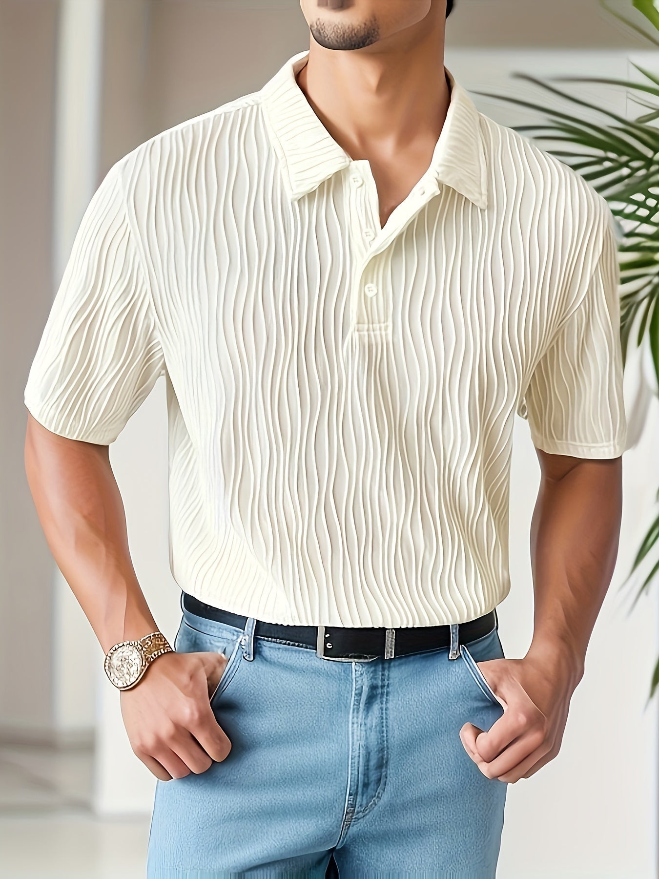 Wit Casual Gestreept Golfshirt - Elias