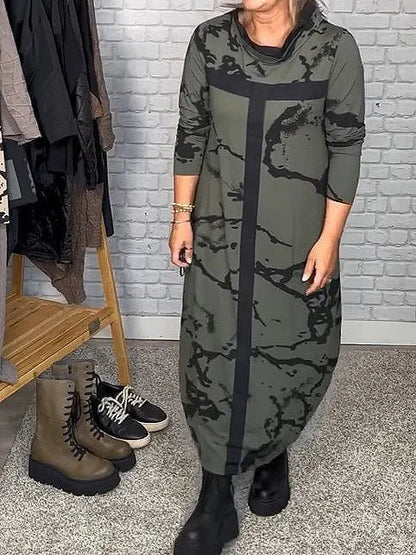 Jurk met Lange Mouwen en Retropatroon – Livienne