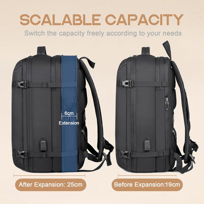 40L Uitbreidbare Waterdichte Reisrugzak met USB-poort & 17” Laptopvak – AirVoyage