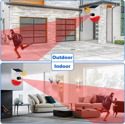 Zonne-energie Bewegingssensoralarm met 120 dB Sirene en LED-stroboscoop – Feronix