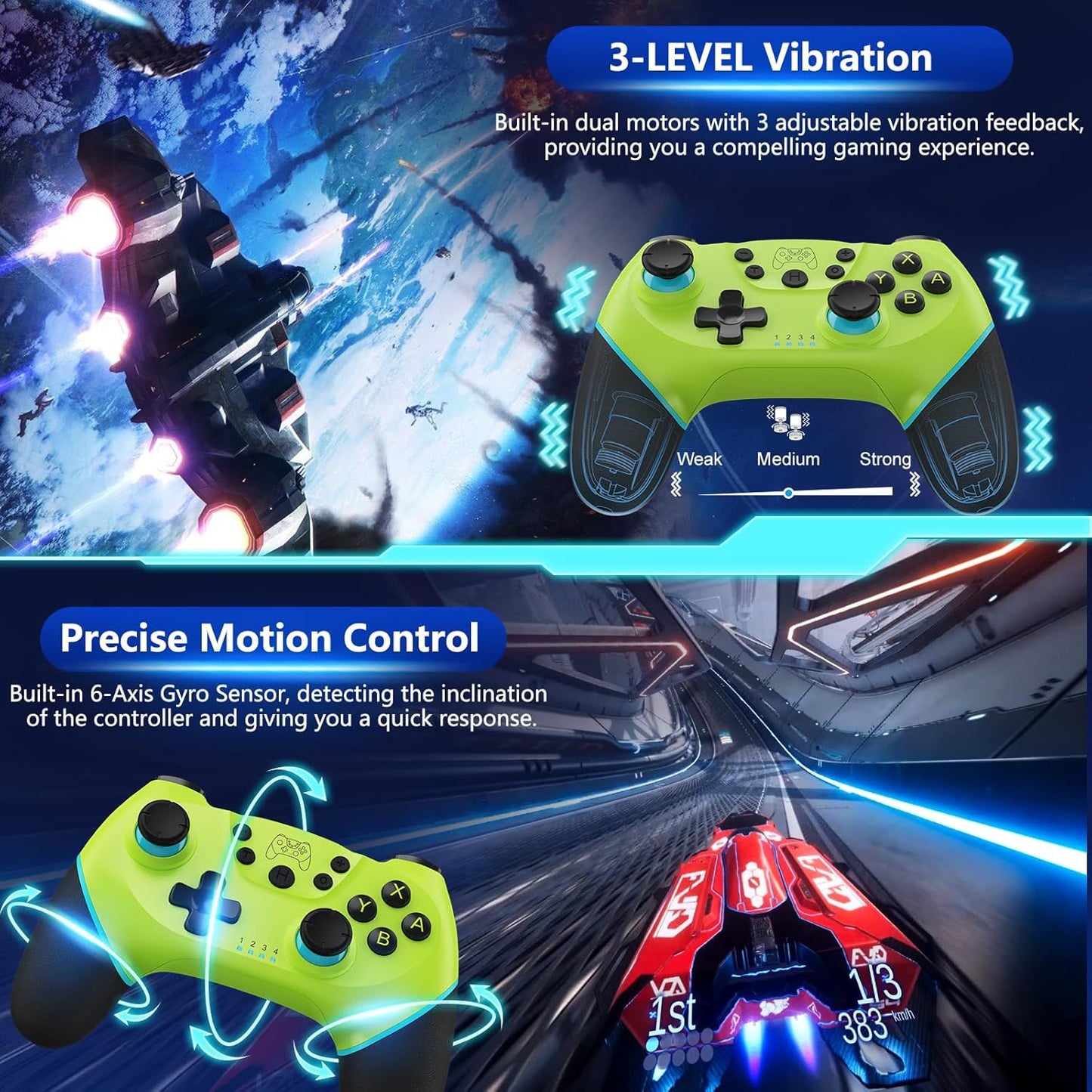 Draadloze Switch-controller met Hall Effect Joysticks en Turbo-functie – Nexora