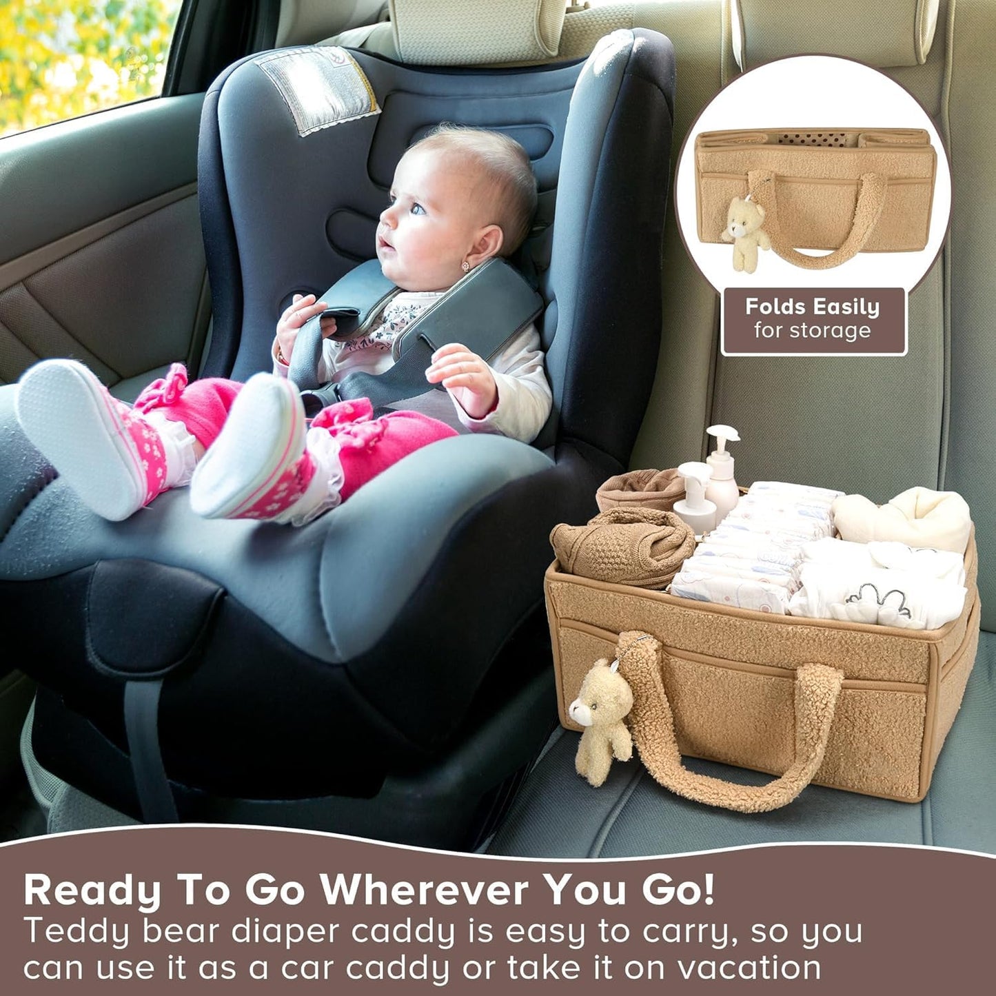 Baby Luiertas Caddy Organizer – Zachte Sherpa Opbergmand met Compartimenten – Elvoria
