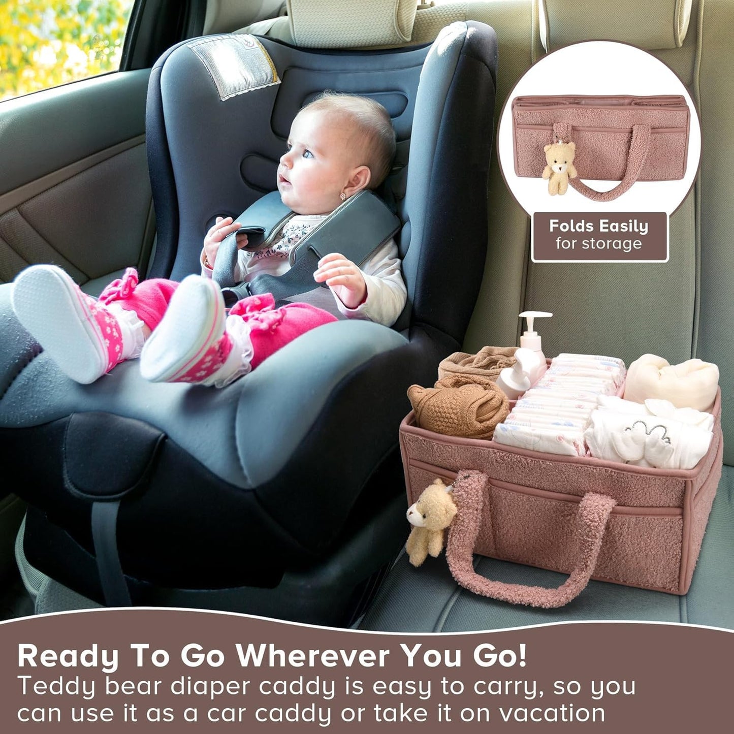Baby Luiertas Caddy Organizer – Zachte Sherpa Opbergmand met Compartimenten – Elvoria